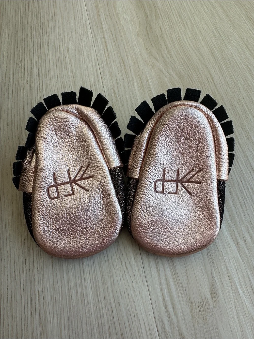 Freshly Picked Rose Gold Baby Moccasins Size 1